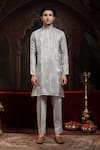 Miku Kumar_Gray Tissue, Organza Embroidery Vireen Kurta Set _at_Aza_Fashions