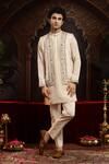 Buy_Miku Kumar_Ivory Tissue, Organza Embroidery Nehru Jacket Kurta Set _at_Aza_Fashions