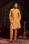 Shop_Miku Kumar_Yellow Tissue, Organza Embroidery Reshav Kurta Set _at_Aza_Fashions