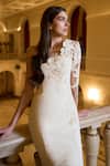 Supria Munjal_White Crepe Embroidery Round Neck Whisper Designer Gown _Online_at_Aza_Fashions