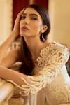 Buy_Supria Munjal_White Crepe Embroidery Round Neck Whisper Designer Gown _Online_at_Aza_Fashions