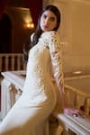 Shop_Supria Munjal_White Crepe Embroidery Round Neck Whisper Designer Gown _at_Aza_Fashions