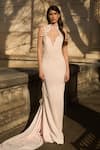 Buy_Supria Munjal_Cream Crepe Embroidery Halter Neck Designer And Pink Gown _at_Aza_Fashions