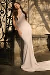 Buy_Supria Munjal_Cream Crepe Embroidery Halter Neck Designer And Pink Gown _Online_at_Aza_Fashions
