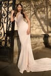 Shop_Supria Munjal_Cream Crepe Embroidery Halter Neck Designer And Pink Gown _Online_at_Aza_Fashions