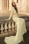 Buy_Supria Munjal_Green Crepe Embroidery V-neck Lily Designer Gown _Online_at_Aza_Fashions