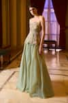 Shop_Supria Munjal_Green Organza Applique Off-shoulder Embroidered Gown _at_Aza_Fashions