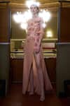 Shop_Supria Munjal_Peach Organza Fabric Flowers Asymmetric Dusty Designer Gown _at_Aza_Fashions