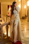 Buy_Supria Munjal_Yellow Organza Ruffles Asymmetric Dusty Designer Gown _at_Aza_Fashions