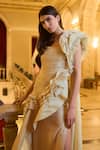 Shop_Supria Munjal_Yellow Organza Ruffles Asymmetric Dusty Designer Gown _at_Aza_Fashions