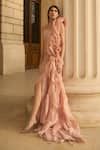 Buy_Supria Munjal_Peach Organza Square Neck Blush Gown _at_Aza_Fashions