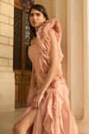 Supria Munjal_Peach Organza Square Neck Blush Gown _Online_at_Aza_Fashions