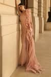 Shop_Supria Munjal_Peach Organza Square Neck Blush Gown _at_Aza_Fashions