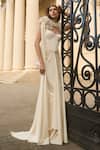 Buy_Supria Munjal_White Satin, Crepe Fabric Flowers Sweetheart Neck Whisper Gown And Cape _at_Aza_Fashions