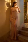 Buy_Supria Munjal_Beige Sweetheart Neck Wide Pattern Mesh Gown _at_Aza_Fashions
