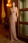 Supria Munjal_Beige Sweetheart Neck Wide Pattern Mesh Gown _Online_at_Aza_Fashions