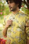 Buy_Mahima Mahajan_Gold Linen, Satin Embroidery Floral Kurta Pant Set _Online_at_Aza_Fashions