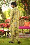 Shop_Mahima Mahajan_Gold Linen, Satin Embroidery Floral Kurta Pant Set _at_Aza_Fashions