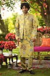 Buy_Mahima Mahajan_Gold Linen, Satin Embroidery, Sequins Designer Printed Bundi Kurta Pant Set 