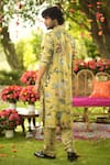 Shop_Mahima Mahajan_Gold Linen, Satin Embroidery, Sequins Designer Printed Bundi Kurta Pant Set _at_Aza_Fashions