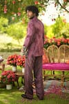 Shop_Mahima Mahajan_Burgundy Linen, Satin Embroidery Bandhgala And Pant Set _at_Aza_Fashions