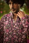 Buy_Mahima Mahajan_Burgundy Linen, Satin Embroidery Designer Floral Print Kurta Set _Online_at_Aza_Fashions