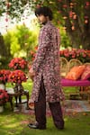Shop_Mahima Mahajan_Burgundy Linen, Satin Embroidery Designer Floral Print Kurta Set _at_Aza_Fashions