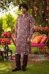 Buy_Mahima Mahajan_Burgundy Linen, Satin Embroidery Designer Floral Print Kurta Set _at_Aza_Fashions