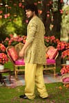 Shop_Mahima Mahajan_Gold Linen, Satin Embroidery Kurta And Pant Set _at_Aza_Fashions