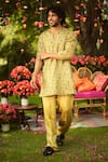 Buy_Mahima Mahajan_Gold Linen, Satin Embroidery Kurta And Pant Set _at_Aza_Fashions