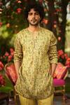Buy_Mahima Mahajan_Gold Linen, Satin Embroidery Kurta And Pant Set _Online_at_Aza_Fashions