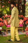 Shop_Mahima Mahajan_Gold Linen, Satin Sequins, Embroidery Kurta Pant Set _at_Aza_Fashions