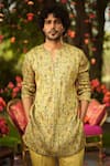 Mahima Mahajan_Gold Linen, Satin Sequins, Embroidery Kurta Pant Set _at_Aza_Fashions