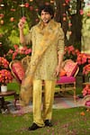 Buy_Mahima Mahajan_Gold Linen, Satin Sequins, Embroidery Kurta Pant Set _at_Aza_Fashions