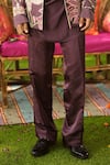 Mahima Mahajan_Burgundy Linen, Satin Sequins, Embroidery Floral Jacket Set _Online_at_Aza_Fashions