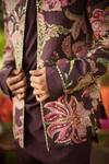 Buy_Mahima Mahajan_Burgundy Linen, Satin Sequins, Embroidery Floral Jacket Set _Online_at_Aza_Fashions