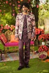 Buy_Mahima Mahajan_Burgundy Linen, Satin Sequins, Embroidery Floral Jacket Set 