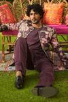 Mahima Mahajan_Burgundy Linen, Satin Sequins, Embroidery Floral Jacket Set _Online