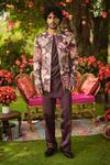 Buy_Mahima Mahajan_Burgundy Linen, Satin Sequins, Embroidery Floral Jacket Set _at_Aza_Fashions