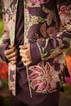 Mahima Mahajan_Burgundy Linen, Satin Embroidery, Sequins Designer Jacket _Online_at_Aza_Fashions