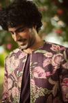 Mahima Mahajan_Burgundy Linen, Satin Embroidery, Sequins Designer Jacket _at_Aza_Fashions