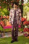 Shop_Mahima Mahajan_Burgundy Linen, Satin Embroidery, Sequins Designer Jacket 