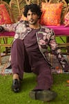 Mahima Mahajan_Burgundy Linen, Satin Embroidery, Sequins Designer Jacket _Online