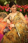 Mahima Mahajan_Gold Organza Sequins, Embroidery Off-shoulder Designer Pre-draped Saree Set _Online_at_Aza_Fashions