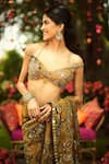 Buy_Mahima Mahajan_Gold Organza Sequins, Embroidery Off-shoulder Designer Pre-draped Saree Set _Online_at_Aza_Fashions