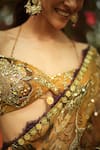 Shop_Mahima Mahajan_Gold Organza Sequins, Embroidery Off-shoulder Designer Pre-draped Saree Set _Online_at_Aza_Fashions