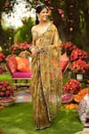 Mahima Mahajan_Gold Organza Sequins, Embroidery Off-shoulder Designer Pre-draped Saree Set _at_Aza_Fashions