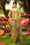 Buy_Mahima Mahajan_Gold Organza Sequins, Embroidery Off-shoulder Designer Pre-draped Saree Set _at_Aza_Fashions