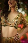Mahima Mahajan_Gold Organza Sequins, Zari, Embroidery V-neck Designer Lehenga Set _Online_at_Aza_Fashions
