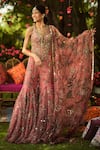 Shop_Mahima Mahajan_Pink Organza Sequins, Embroidery V-neck Designer Warm Bubblegum Gharara Set _at_Aza_Fashions